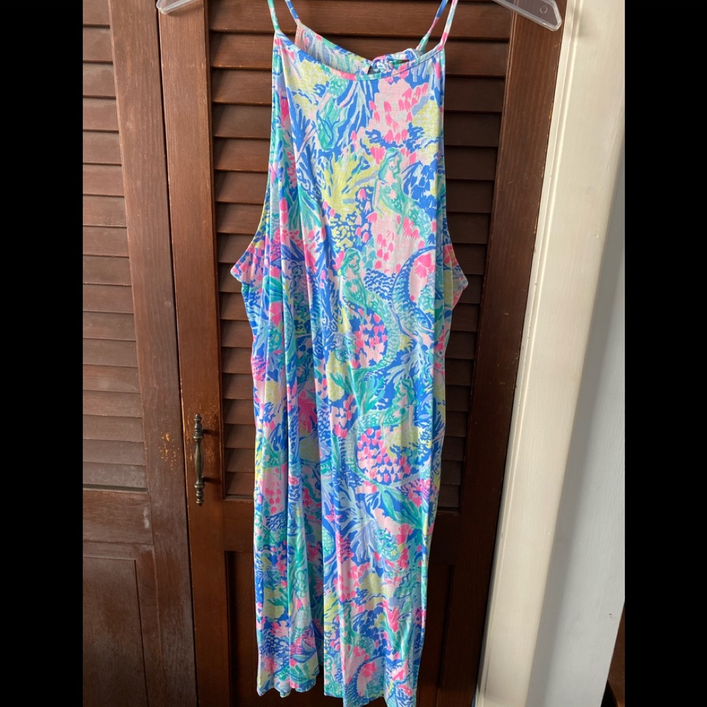 Lilly Pulitzer Blue Pink Green Tropical Print Sundress